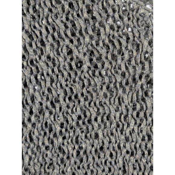 EILEEN FISHER Sweater Metallic Italian Yarn V-Neck Pullover Black Gold Holiday L - Picture 4 of 9